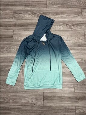 Ombre Hooded Pullover Sweatshirt - Teal to Navy